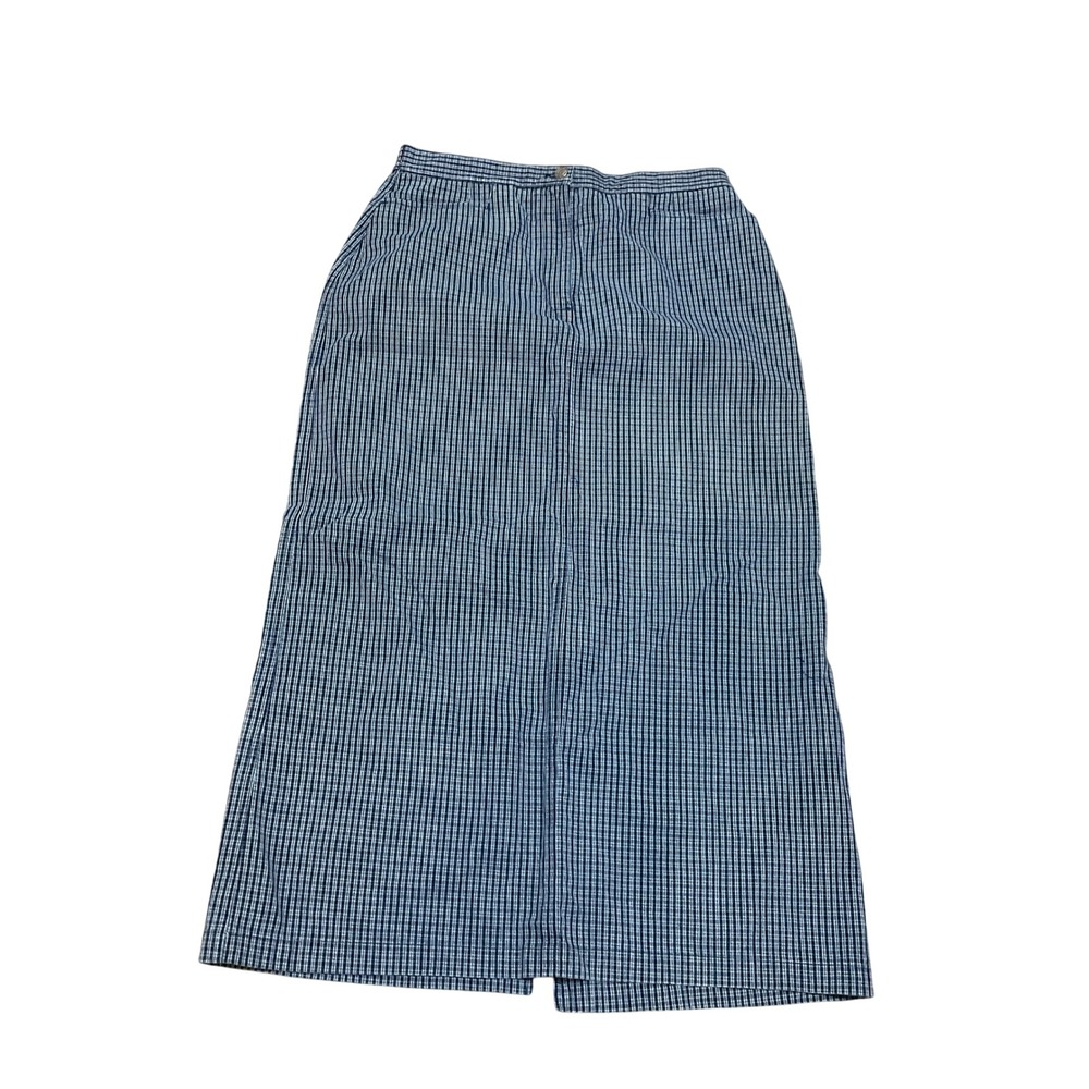 VTG Talbots Size 14 Blue Gingham Cotton Maxi Skirt Coastal High Waist Back Vent